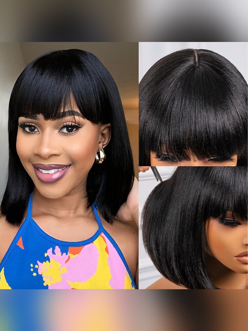 ToyoTress Human Hair Wig with Bangs - 10 Inch - 1B Black